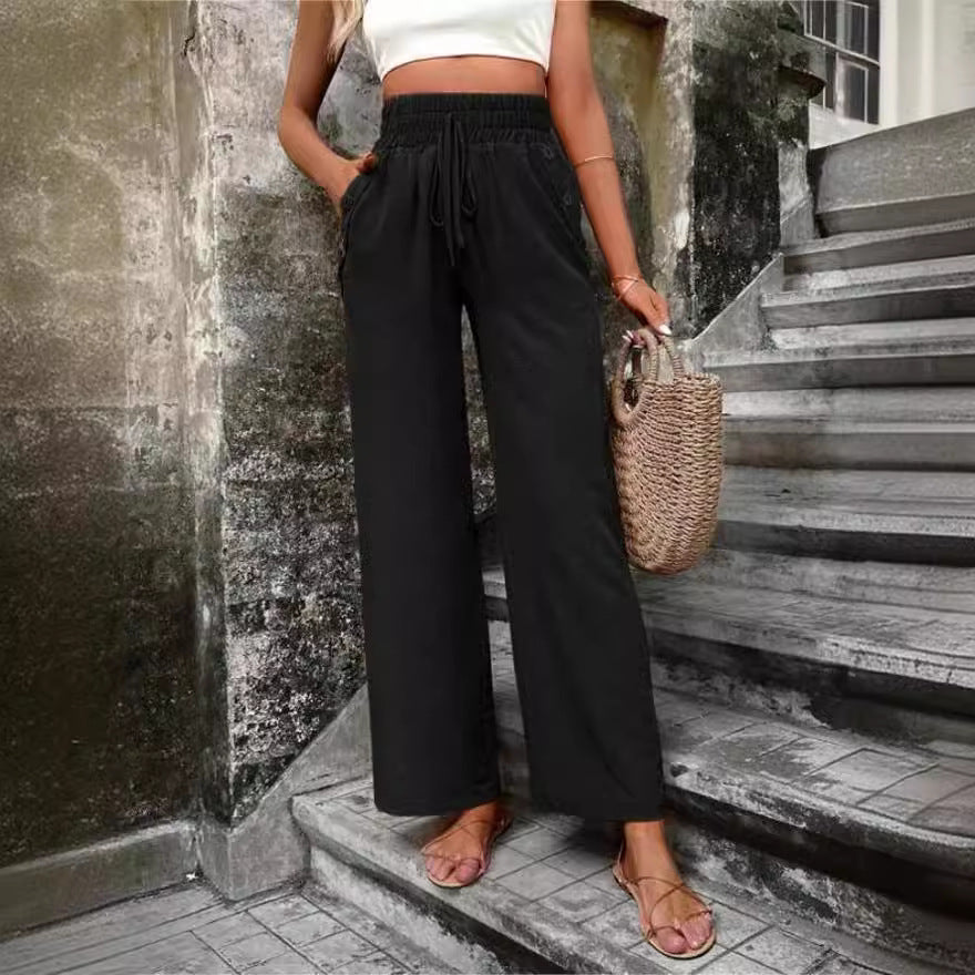 Damen Elegante Freizeit-Hosen mit elastischem Bund und seitlichen Taschen EB