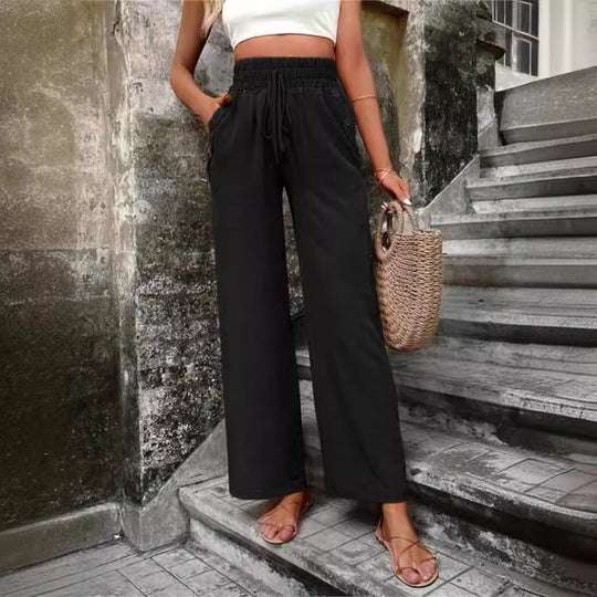 Damen Elegante Freizeit-Hosen mit elastischem Bund und seitlichen Taschen EB