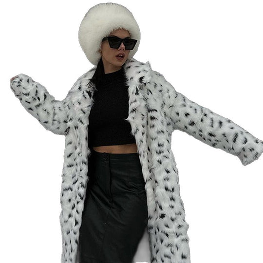 Damen luxuriöse Kunstfelljacke mit auffälligem Tiermotiv EB