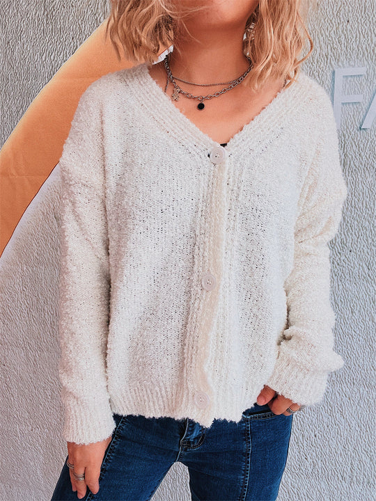 Damen kuschelige Strickjacke mit Knopfdetails und lässigem Schnitt EB