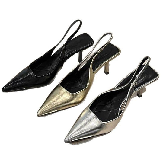 Damen Slingback Pumps aus hochwertigem Metallic-Leder EB