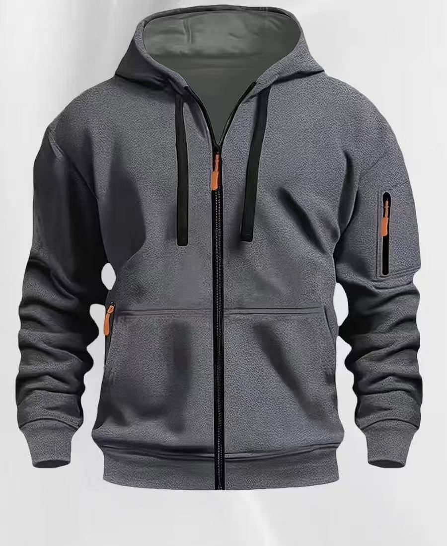Herren nan funktionale Kapuzenjacke mit durchgehendem Reißverschluss, Ärmeltasche und elastischen Bündchen EB