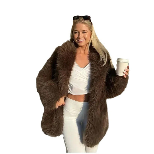Damen Flauschige Felljacke mit weitem Schnitt EB