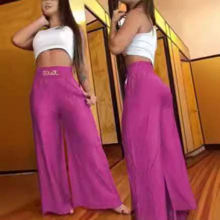 Damen Hochtaillierte Palazzo-Hose mit elastischem Bund und weiten Beine EB