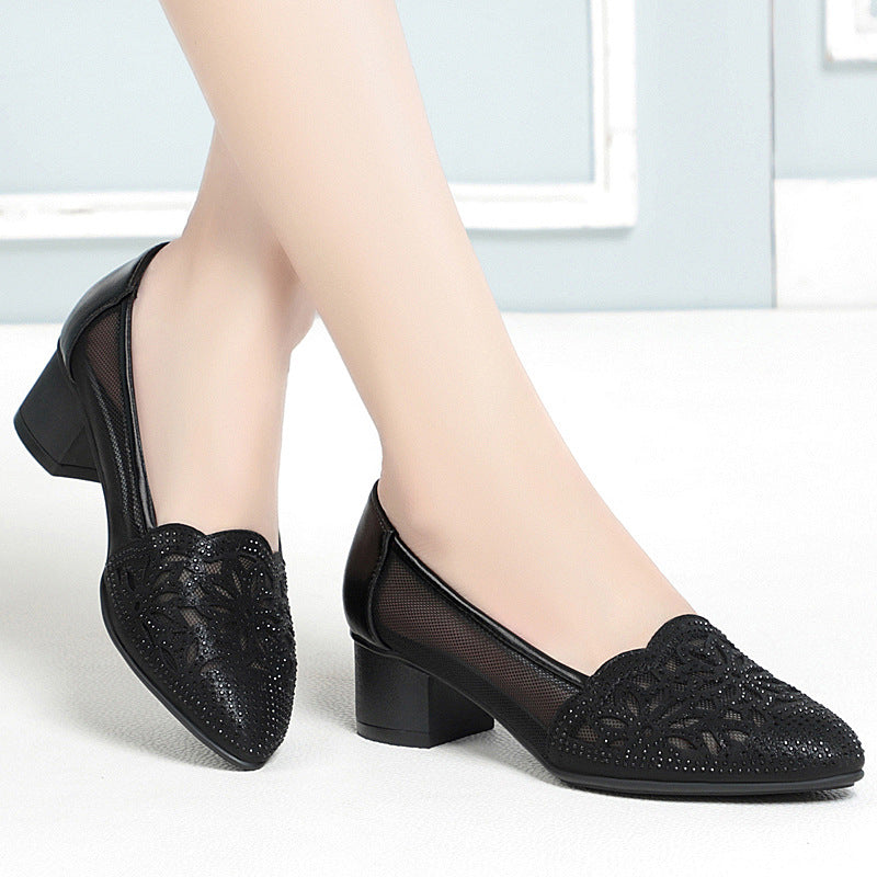 Damen Ballerinas mit filigranem Blumenmuster und transparenten Mesh-Einsätzen EB