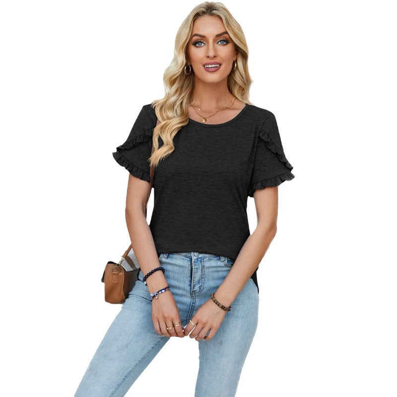 Damen lässiges T-Shirt mit Rüschendetails EB