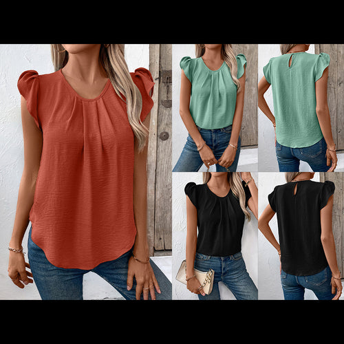 Damen Elegantes Oberteil mit Puffärmeln und V-Ausschnitt EB