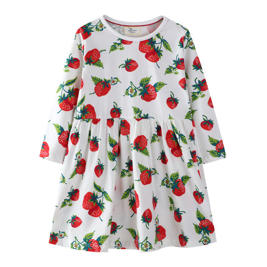 Mädchen Freizeitkleid mit Erdbeer-Muster EB