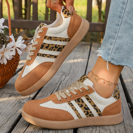 Damen Sneakers mit modischem Leopardenmuster und atmungsaktiver Obermaterialstruktur EB