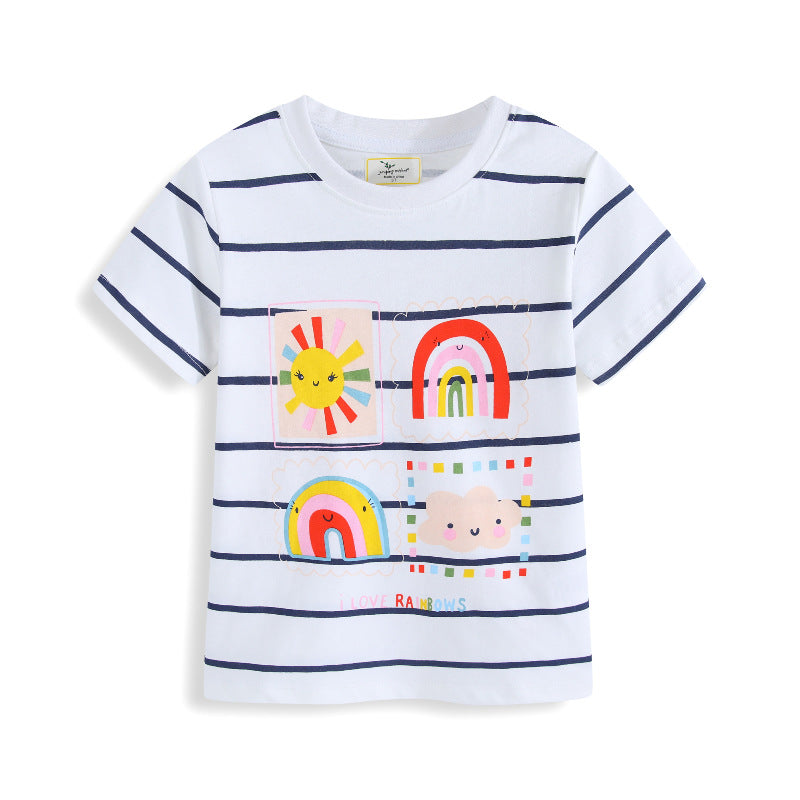 Kinder T-Shirt mit buntem Regenbogen und fröhlichem Sonnendesign EB