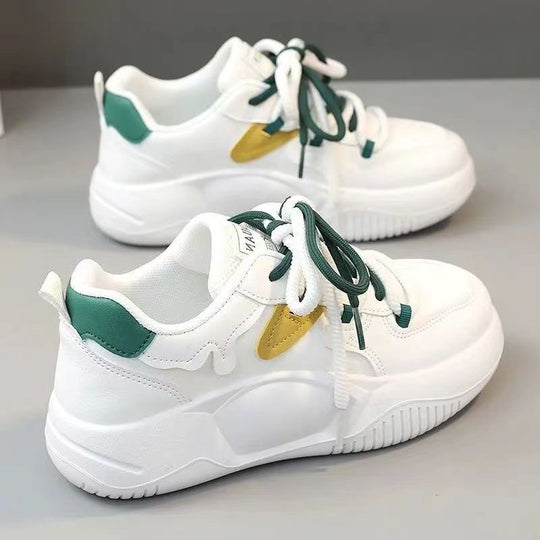 Damen modische Plateau-Sneaker mit atmungsaktiven Einsätzen und elastischen Schnürsenkeln EB
