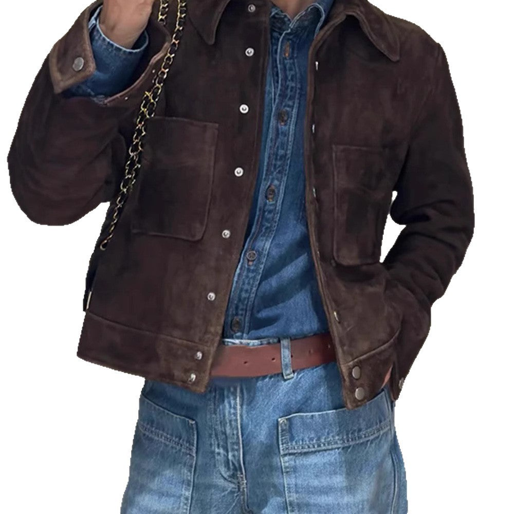 Damen Modische Wildlederjacke mit strukturiertem Design und praktischen Taschen EB