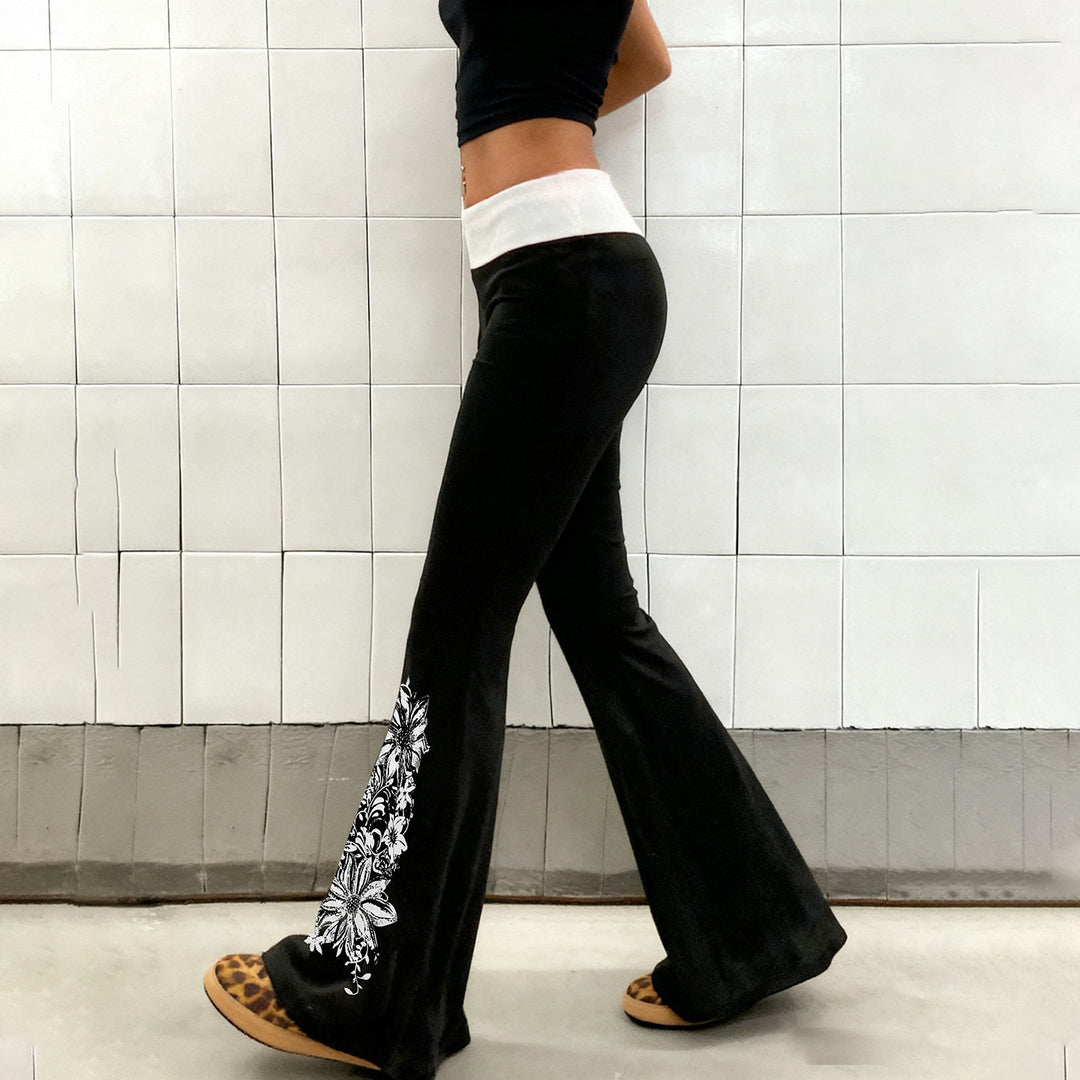 Damen Flared Yoga-Hose mit floralem Druck und hohem Bund EB