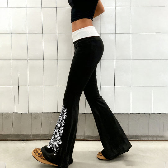 Damen Flared Yoga-Hose mit floralem Druck und hohem Bund EB