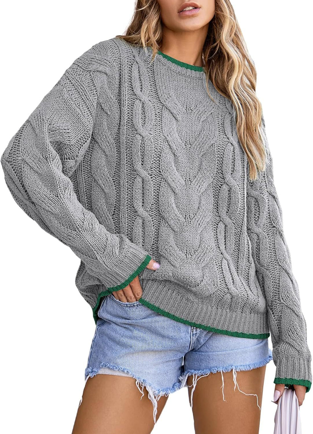 Damen Strickpullover mit grobem Zopfmuster EB