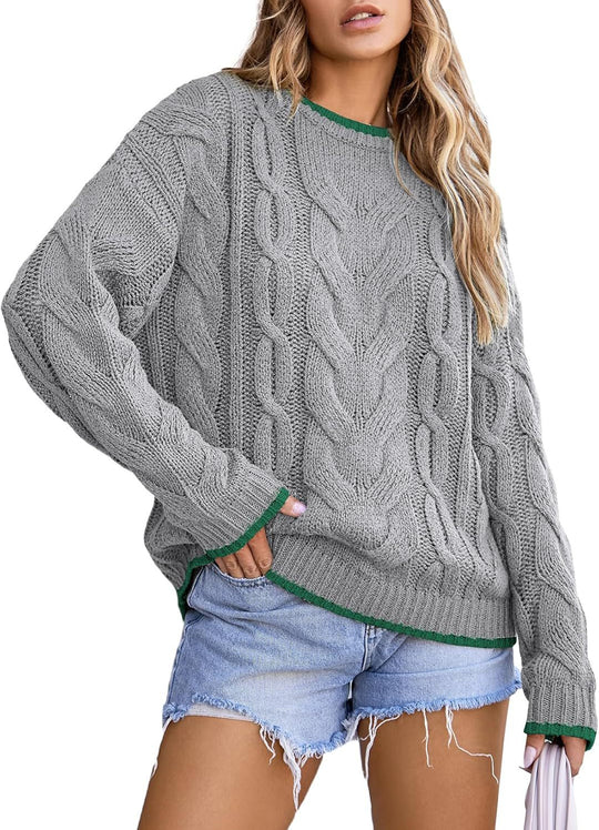 Damen Strickpullover mit grobem Zopfmuster EB