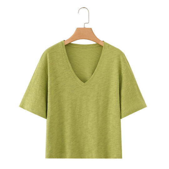 Damen lässiges T-Shirt mit V-Ausschnitt und luftiger Passform EB