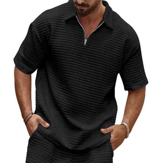 Herren Kurzarm-Henley-T-Shirt mit strukturiertem Design und modischem Kragen EB