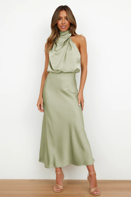 Damen Elegantes Maxikleid mit asymmetrischem Kragen und fließendem Schnitt EB