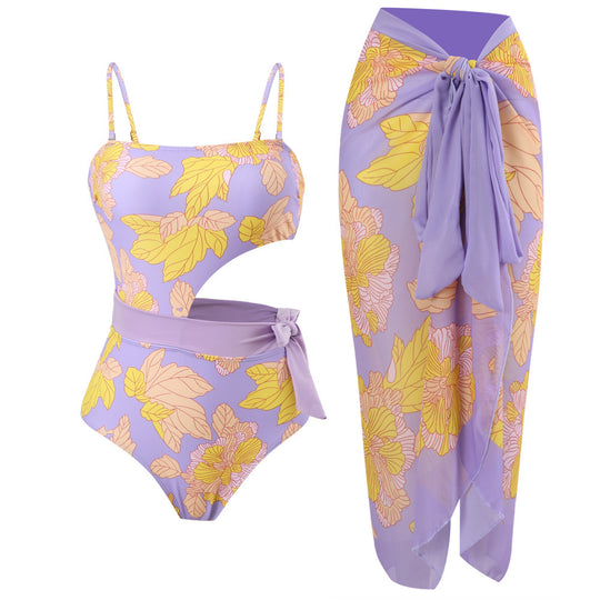 Damen Einteiler Badeanzug mit floralem Design und Wickelrock EB