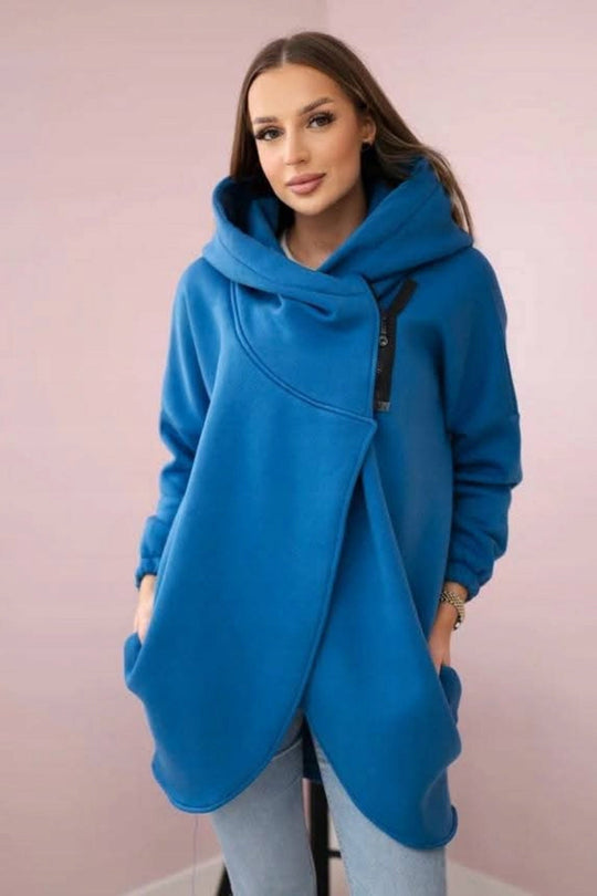 EB | Asymmetrische Reißverschluss Kapuzenfleece Sweatjacke