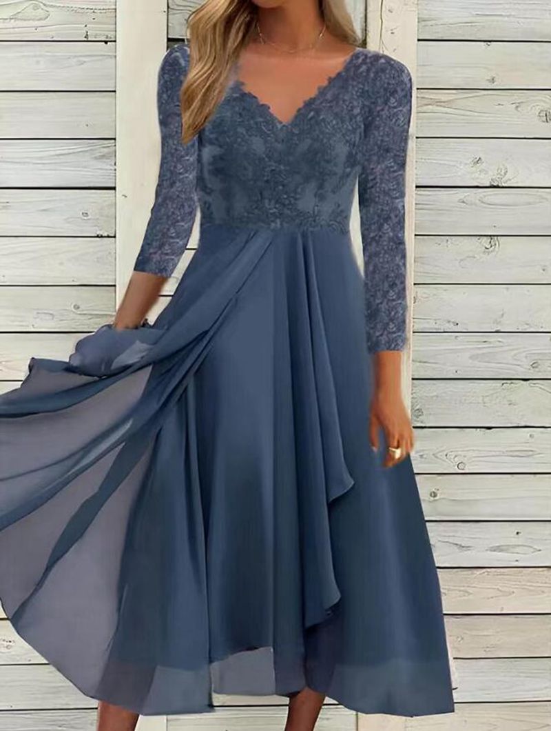 Damen Etuikleid mit elegantem Spitzenoberteil und fließendem Rock Heidi-Mode