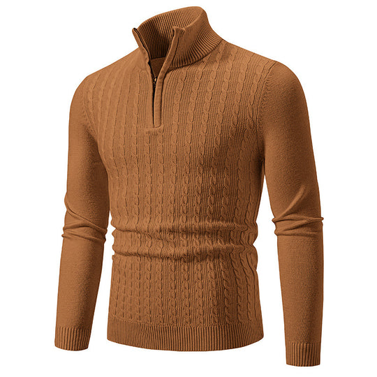 Herren nan Zopfmuster-Strickpullover mit Stehkragen und Halbzip EB