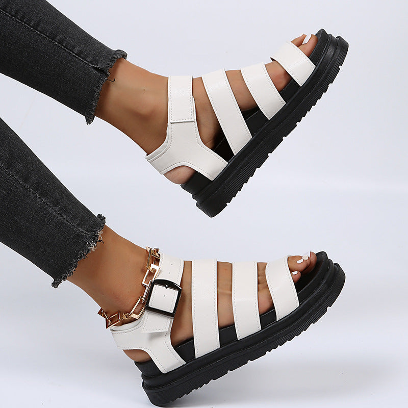 Damen  komfortable Gladiator‑Sandale mit extra gedämpftem Komfortfußbett, vier breiten Riemen und verstellbarer Metallschnalle EB