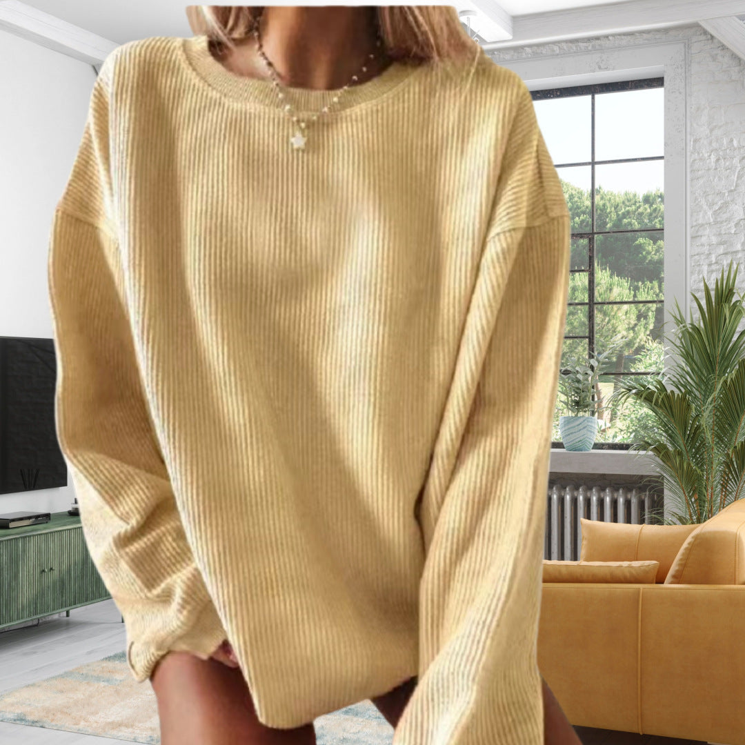 Damen Lässiger Rippstrick-Pullover mit weitem Schnitt EB