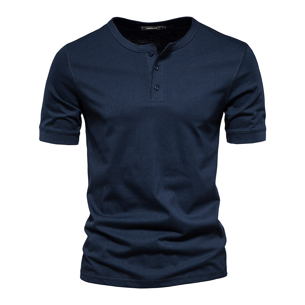 Herren nan schmal geschnittenes Kurzarmshirt mit kurzer Knopfleiste und geripptem Kragen aus Baumwollmix EB