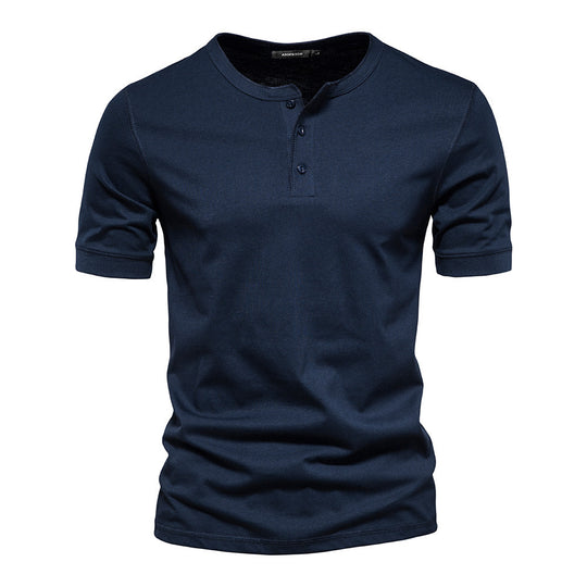 Herren nan schmal geschnittenes Kurzarmshirt mit kurzer Knopfleiste und geripptem Kragen aus Baumwollmix EB