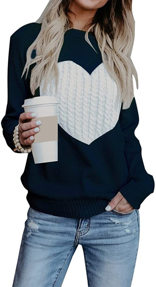 Damen eleganter Strickpullover mit herzförmigem Design und komfortablem Schnitt EB