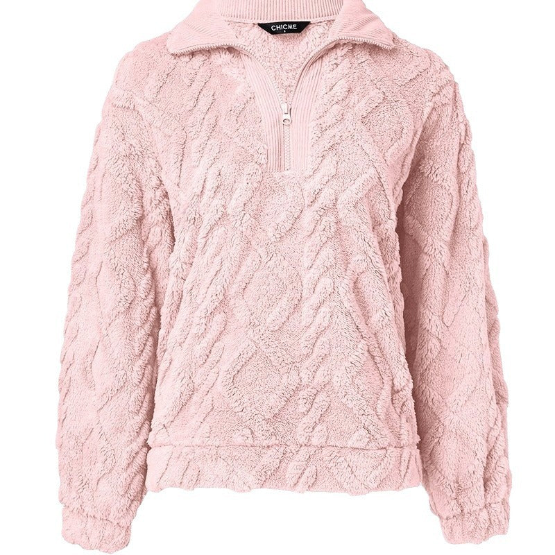 Damen Oversized Fleece-Pullover mit Stehkragen und Kunstpelz-Wabenstruktur EB