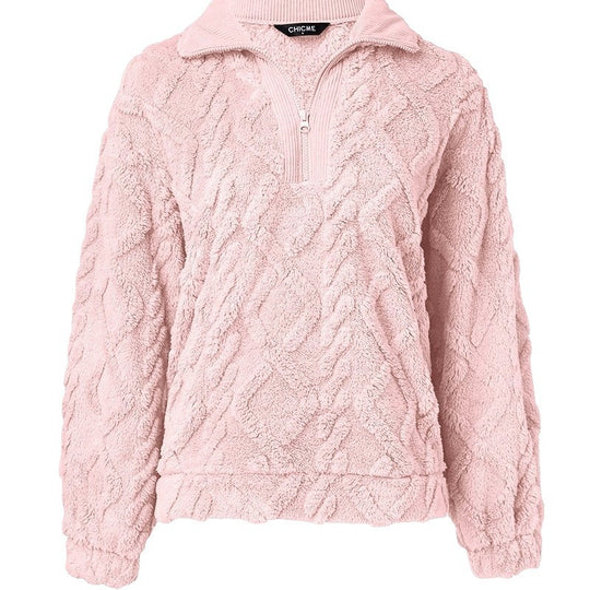 Damen Oversized Fleece-Pullover mit Stehkragen und Kunstpelz-Wabenstruktur EB