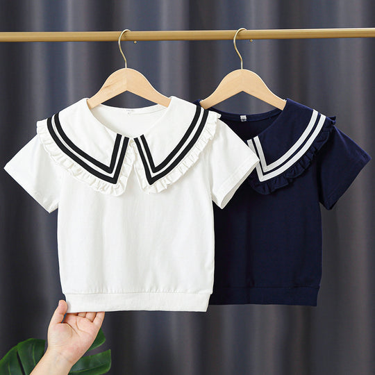 Mädchen T-Shirt mit elegantem Matrosenkragen und Rüschendetails EB