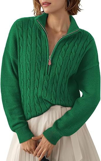 Damen Grobstrick Pullover mit Stehkragen und halbem Reißverschluss EB