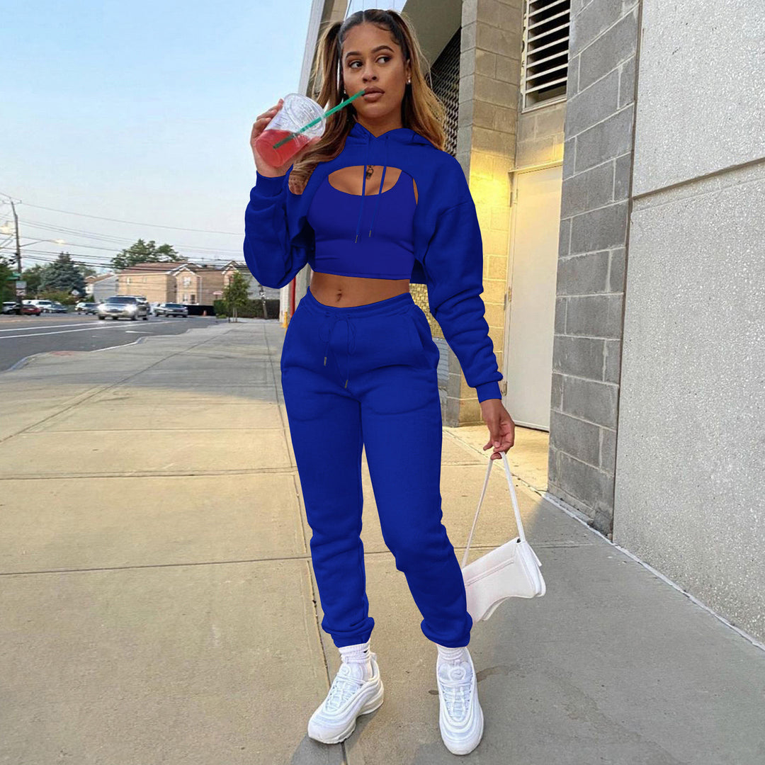 Damen Sportlicher Zweiteiler mit cropped Hoodie und bequemen Jogginghosen EB