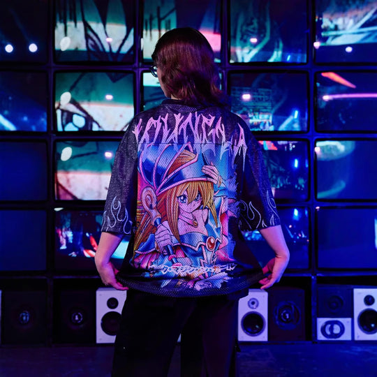 Unisex nan atmungsaktives Netz-Jersey mit großflächigem Anime-Print und V-Ausschnitt EB