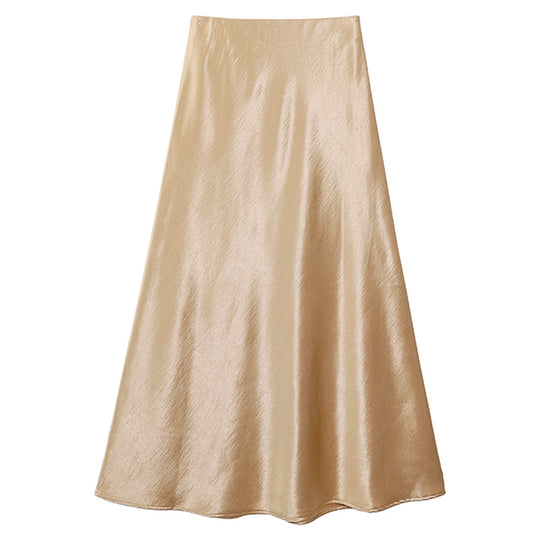 Damen  schwingender Midirock aus satinierter Viskose mit glattem Taillenbund EB