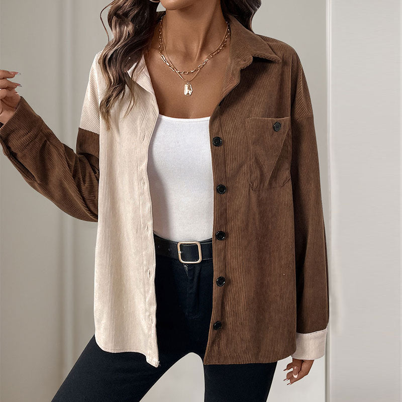 Damen Cordshemd mit moderner Farbkombination und lässigem Schnitt EB