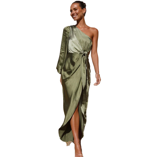 Damen Wickelkleid mit asymmetrischem Design und elegantem Taillengürtel EB