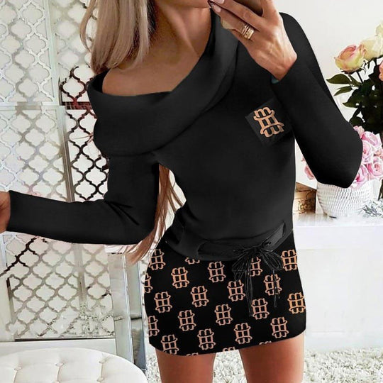Damen elegantes und trendiges Minikleid mit asymmetrischem Ausschnitt EB