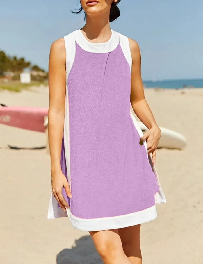 Damen lässiges Strandkleid mit kontrastierenden Abschlüssen und moderner Silhouette EB