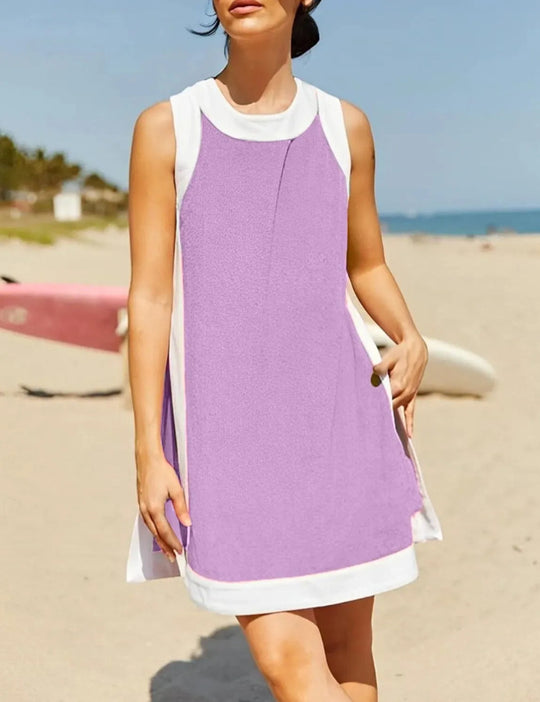 Damen lässiges Strandkleid mit kontrastierenden Abschlüssen und moderner Silhouette EB