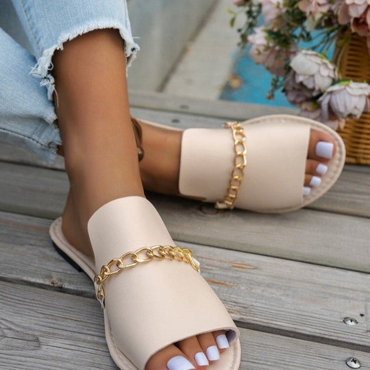 Damen modische Slides mit goldener Kettenverzierung EB
