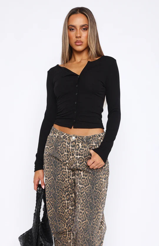 Damen Langarm Crop-Top mit eleganter V-Öffnung und figurbetontem Schnitt EB