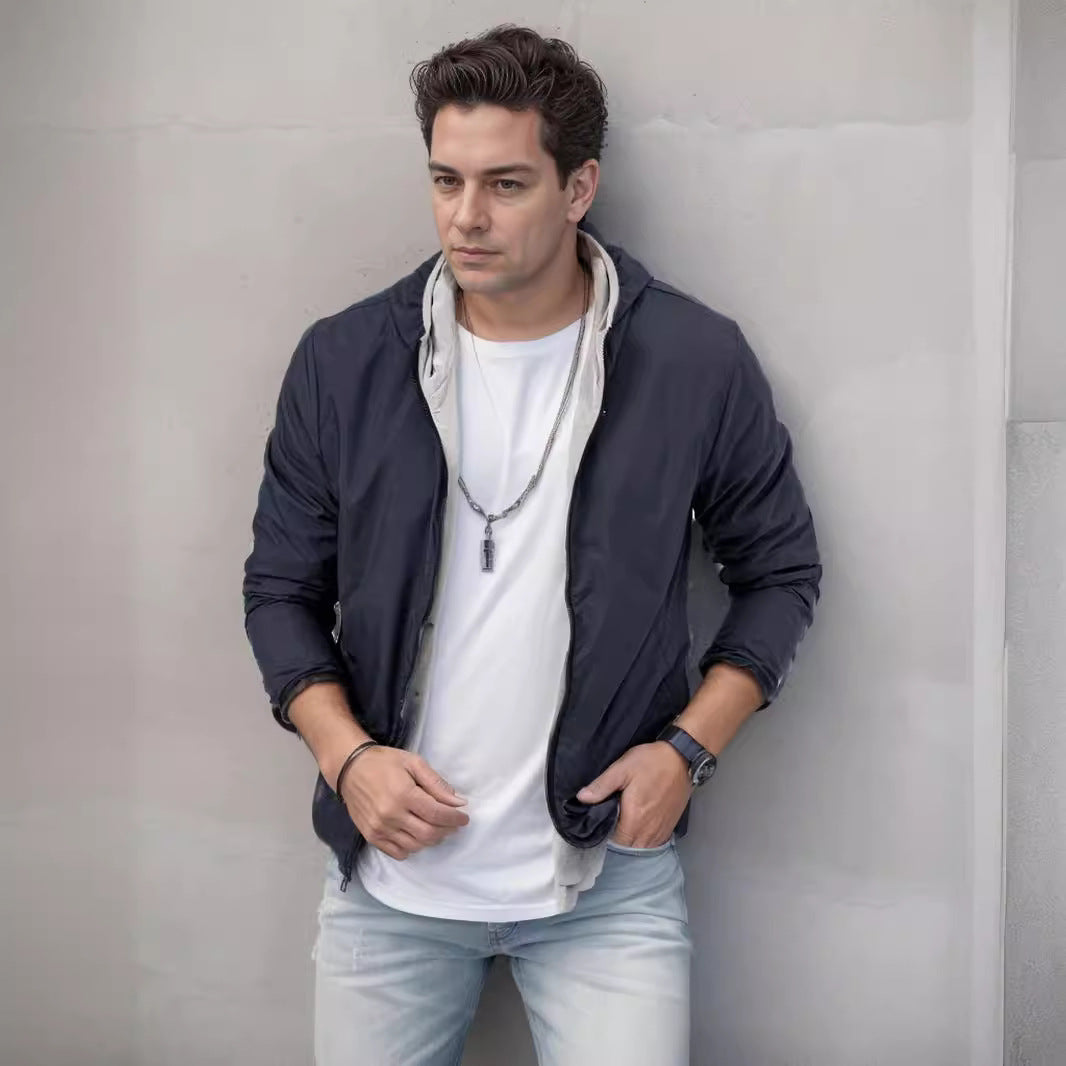 Herren sportliche Übergangsjacke mit funktionalem Kapuzenkragen und elastischen Bündchen EB