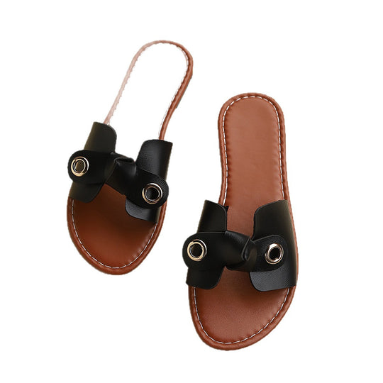 Damen Bequeme Flip-Flop-Pantoletten mit dekorativem Schleifen-Design EB