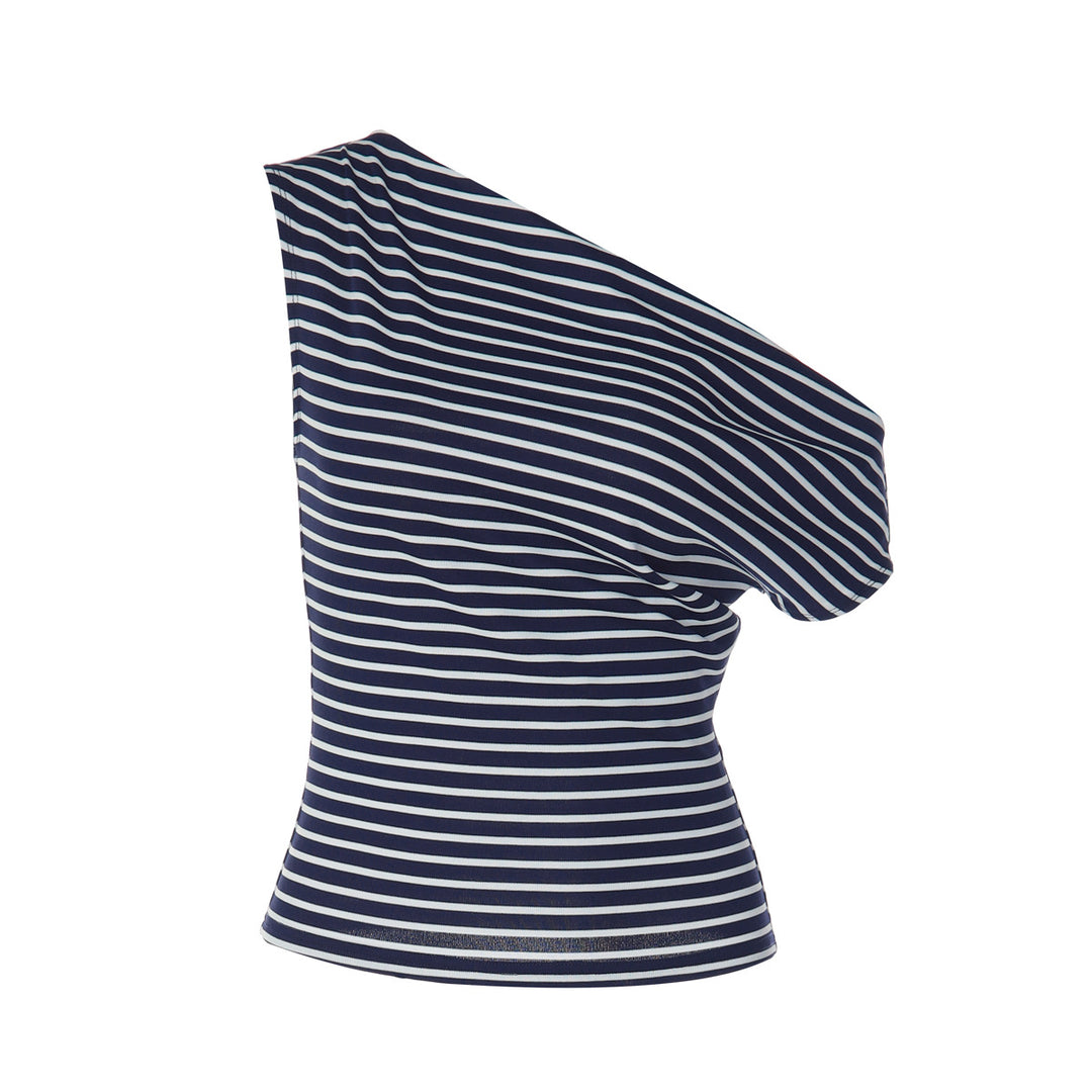 Damen Einseitig Schulterfreies Oberteil mit gestreiftem Design EB