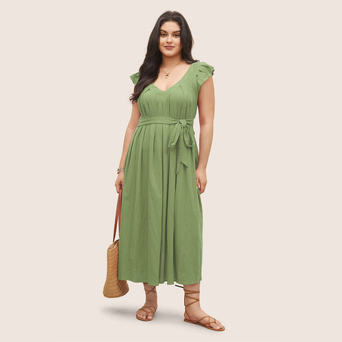 Damen Maxikleid mit fließendem Rock und dekorativen Rüschendetails EB